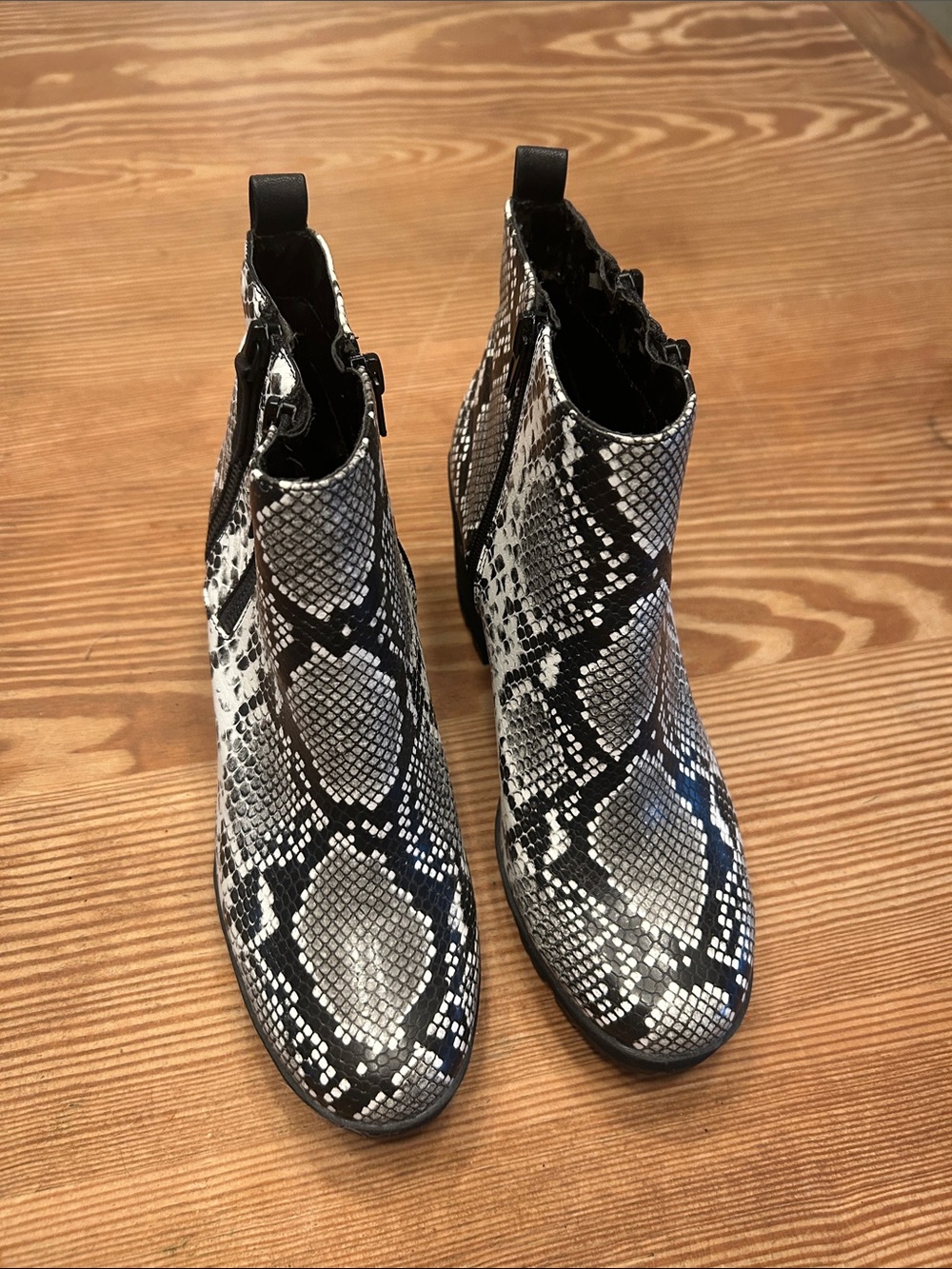Snake Print Ankle Boots - Black & White